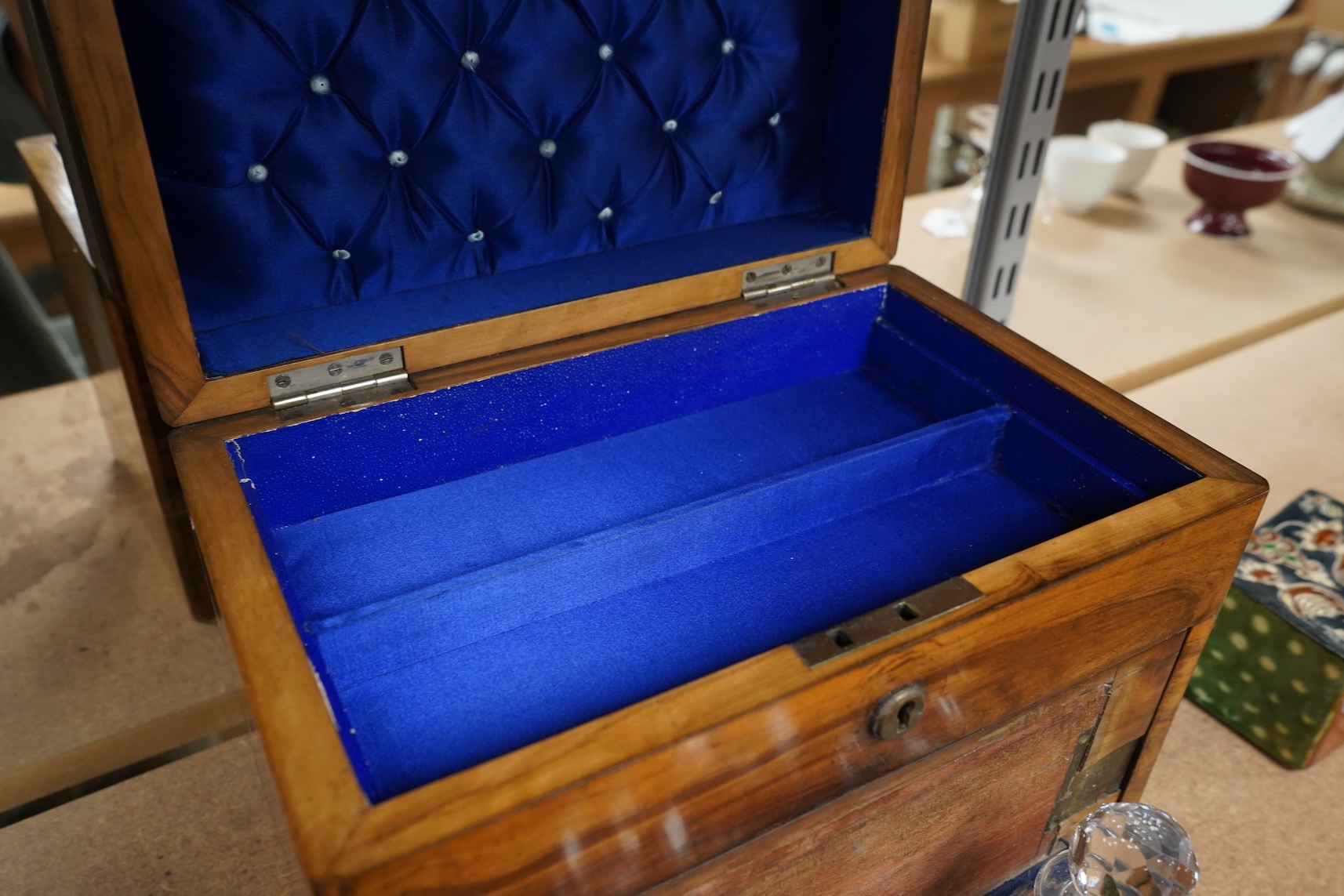 A 19th century walnut jewellery and scent casket, 26cm wide